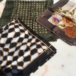 3 vintage signed Oscar de la Renta scarf lot.  Silk and more